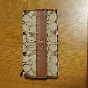 Coach Signature Brown and Tan Long Wallet PERFECT